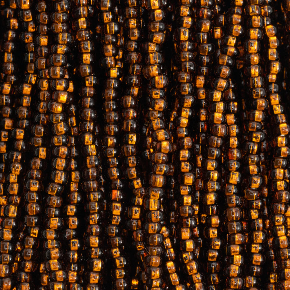 Czech Seed Beads, 11/0 – Silverlined Dark Smoke Topaz (strung)