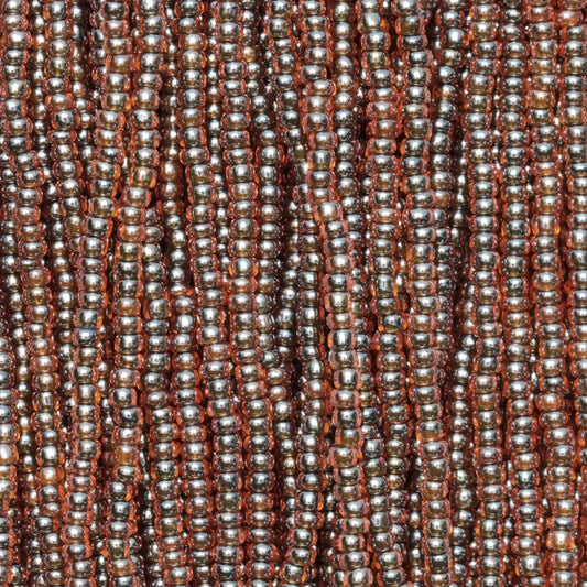Czech Seed Beads, 11/0 – Colourlined Orange Green Lined (strung)