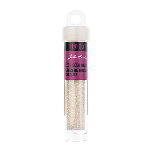 CZECH SEED BEADS 11/0 CUT OPAQUE PEARL WHITE IRIS