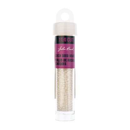 CZECH SEED BEADS 11/0 CUT OPAQUE PEARL WHITE IRIS