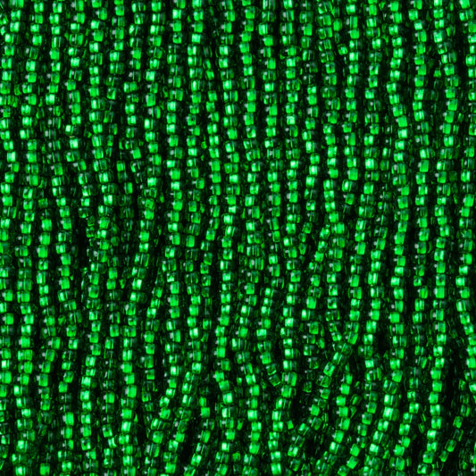 Czech Seed Beads, 11/0 – Silverlined Emerald (strung)