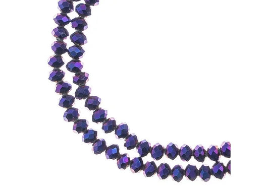 Perles rondes Crystal Lane Diy à 2 brins, 7 pouces (environ 110 pièces), 3 x 4 mm, iris violet opaque 