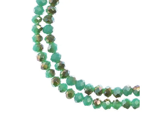 CRYSTAL LANE DIY RONDELLE 2 STRAND 7IN (APX110PCS) 3X4MM OP. TURQUOISE BLUE W/HALF CHAMPAGNE LUSTER